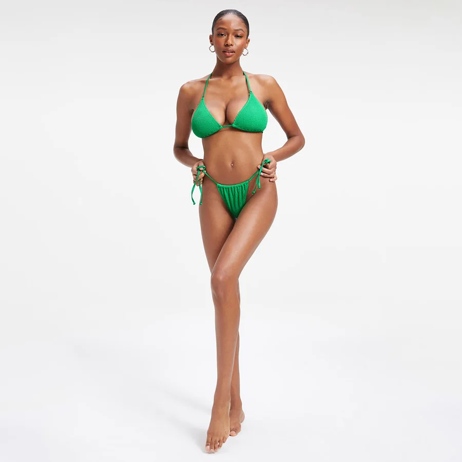 Plus Size Designer Swimwear Custom Anti-UV Thong Bikini Ruffles Green Swimwear Fat Woman in Bikini