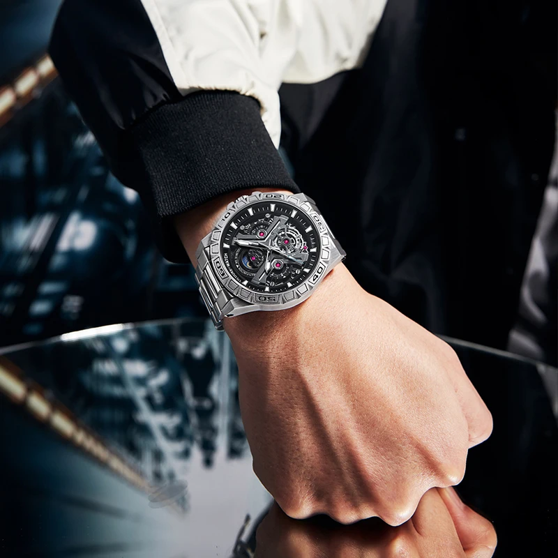 LILUOKE Luxury Top Brand Men Watches Big Dial Watch Face Stainless Steel Big Male Wristwatch Pilot Quartz Sports Watches for Man