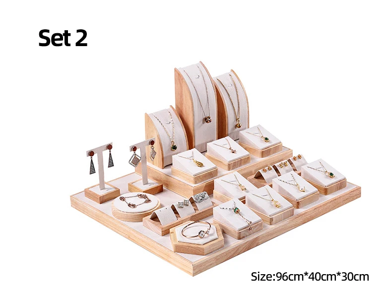 Luxury Beige Velvet Jewellery Display Props Wood Display Stand Jewelry