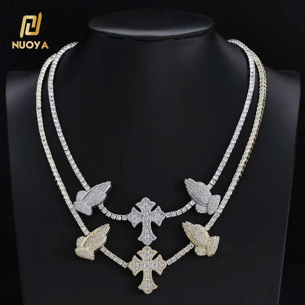 NUOYA Hip Hop Jewelry Gold Silver Full Cz Diamond Prayer Hand