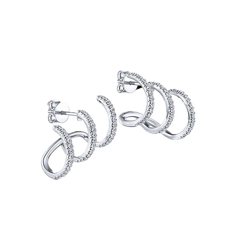 CAOSHI Three Line Design Trendy Hot Selling Earring Silver Plating Cubic Zirconia Personal Stud Earrings for Men Women