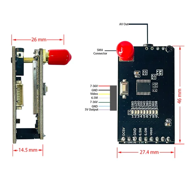 PFLY 1.2G/1.3 GHz VRX Long Range FPV Video Receiver with AV Out 9CH Plastic Material for RC Drone Goggles Monitor