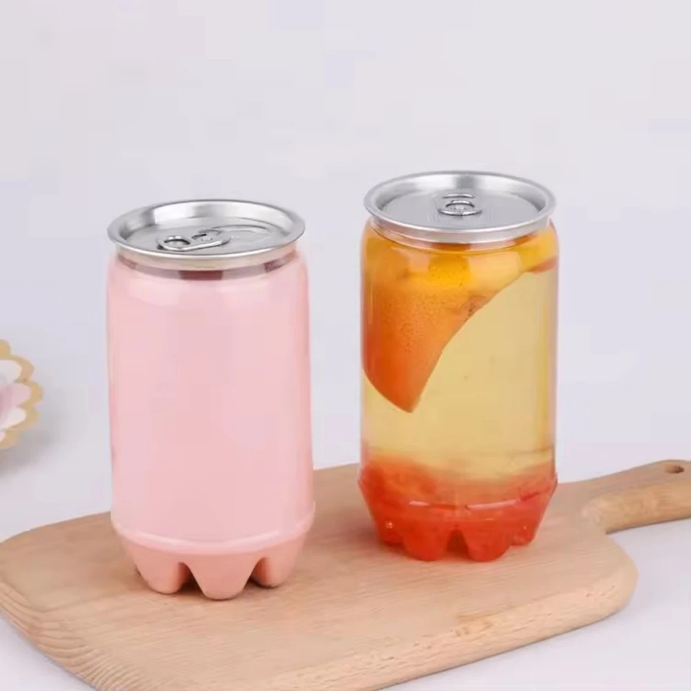 250ml 350ml 500ml 650ml Transparent Clear PET Beverage Can with Aluminum Easy Open Cap