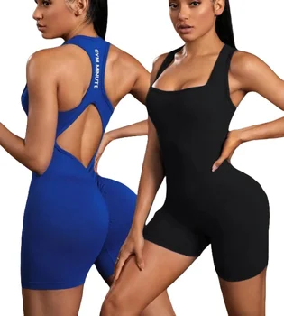 New Fashion Sleeveless Comfortable Nylon Spandex Training Yoga Jumpsuits Workout One Piece Seamless Bodysuits For Women