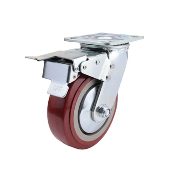 4/5/6/8 Inch Heavy Duty Red Swivel Caster 150mm PP Core PU Polyurethane Castor Wheels for Trolley