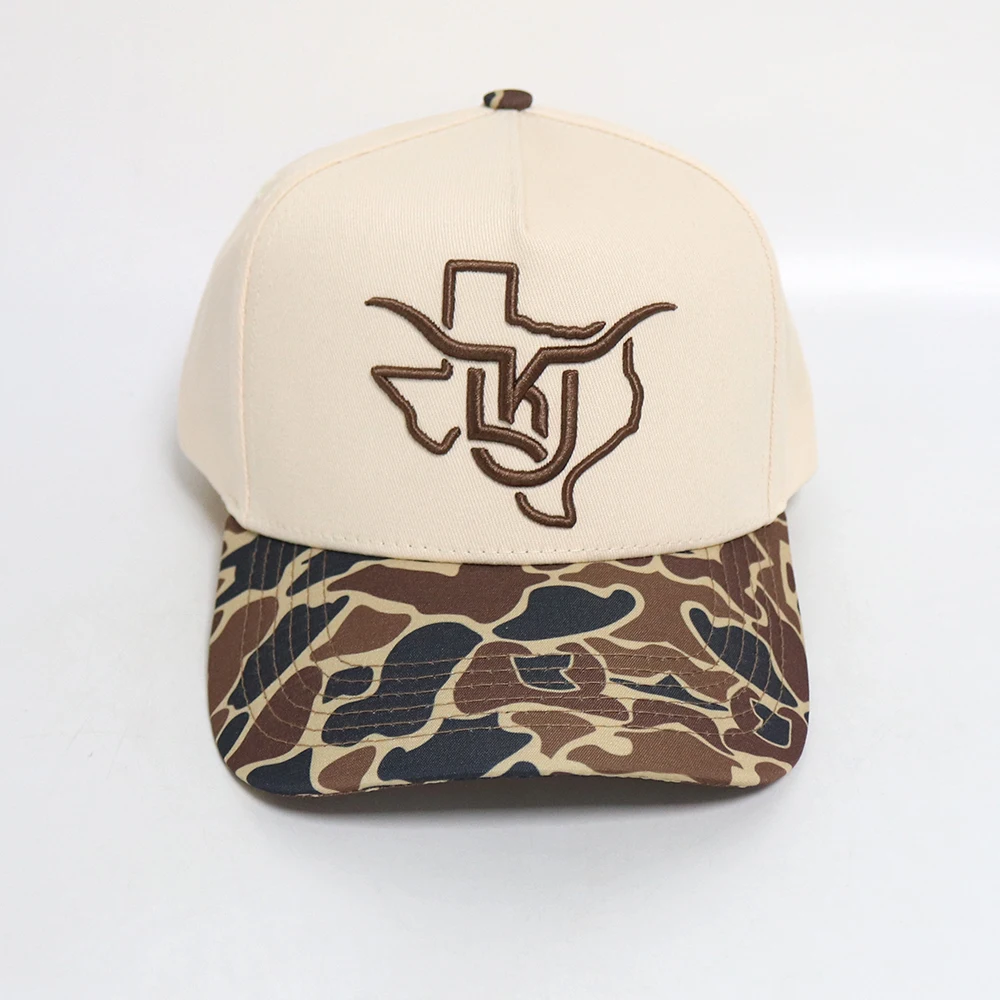 Small MOQ High Quality Outdoor Hunting Fishing Forest Camo Custom Embroidered logo Printing 5 Panels Baseball Cap Hat