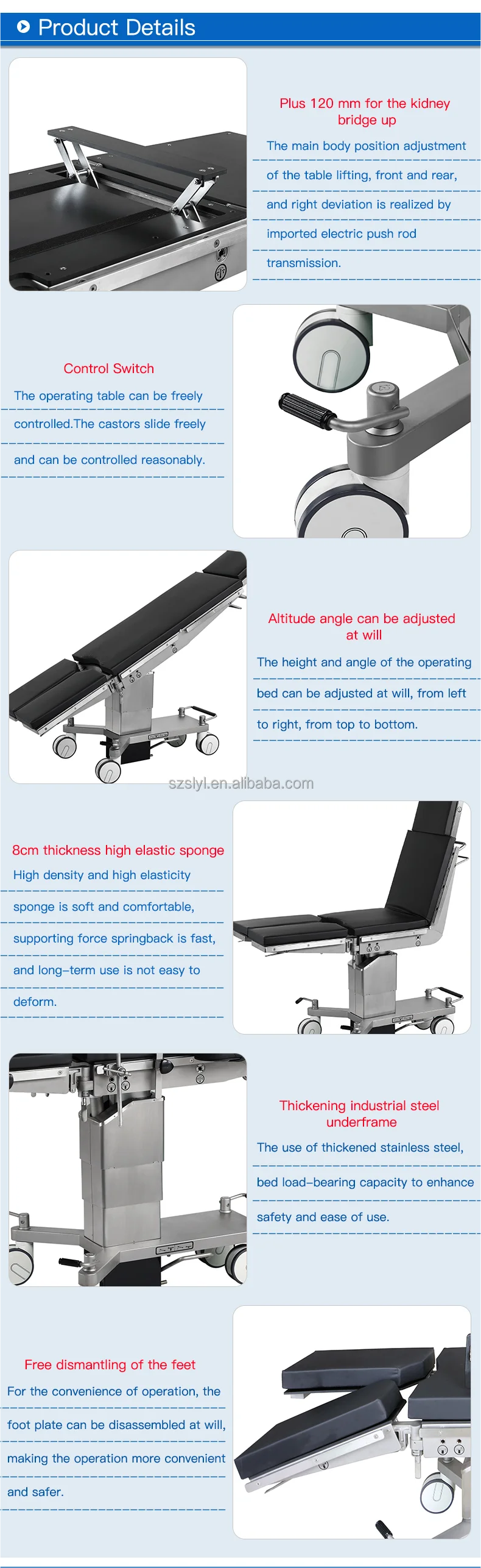 Mobile Hydraulic Operation Table Electrical Surgical Table Electro- Hydraulic Operating Table