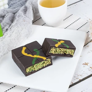 Dubai Style 70g Pistachio Flavored Black Sweet Milk Chocolate Solid with Candy Biscuit Topping Ready to Eat 18 Months Shelf Life