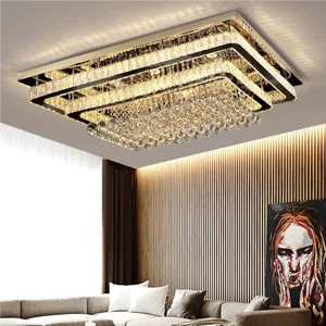 Modern Luxury LED Crystal Ceiling Light Square Design for Living Room Bedroom Middle Size Factory Chandeliers Pendant Lights