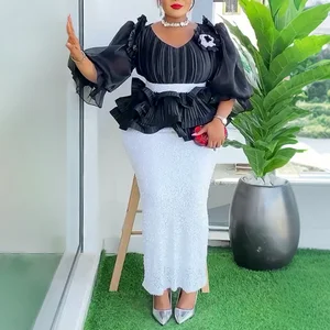 10702 Women Plus Size African Party Dresses Dashiki Sequin Slit Long Dress Elegant Turkey Dubai Wedding Evening Gown Robes Dress