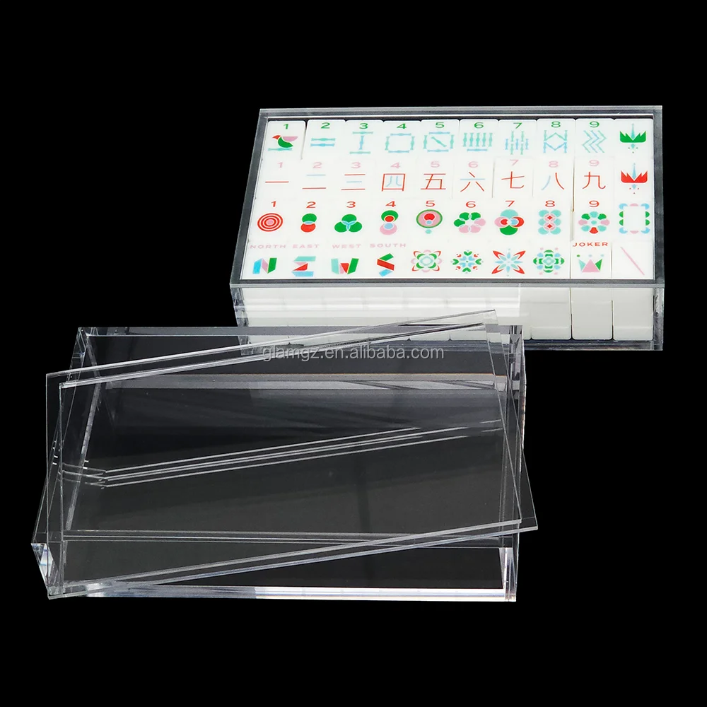 Clear Acrylic Mahjong Tile Set Protector Storage Case Custom Acrylic Mahjong Box with Lid