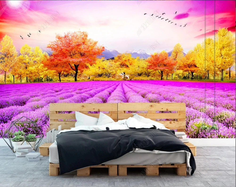 European Style Lavender Gold Tree Animal Print Wallpaper 3d Home Decoration Modern TV Sofa Background Wall