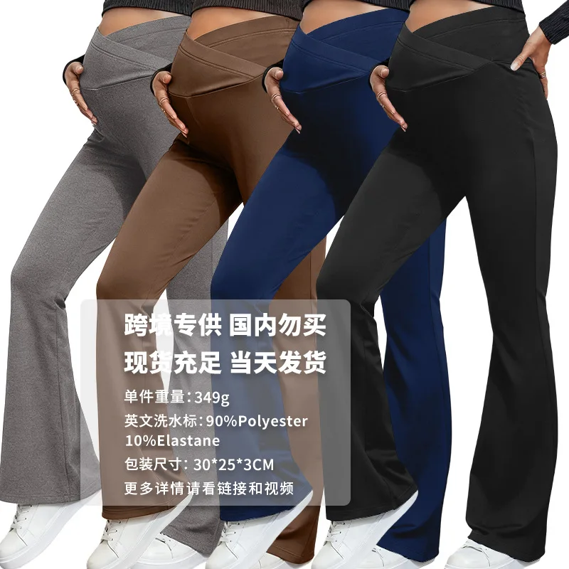 Cross Casual Slim Pregnant Women Bell Bottoms Wide Leg Pants for Maternity Wear for Euro aperçu 3