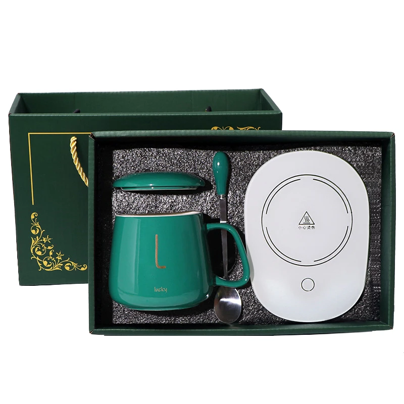 55 Degrees Christmas Cup Electric Heat Cup Coffee Ceramic Mug Warmer Heating Smart Mug With Heating Wireless Coaster