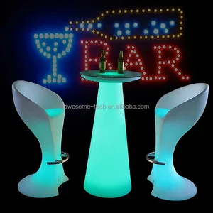 Illuminate LED Bar Table Night Club Style Light up Plastic Cocktail Table for Home Kitchen Dining Garden Outdoor Use