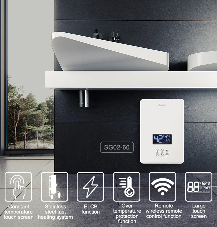 Touch Button Control Easy Installation Instantaneous Bathroom Tankless
