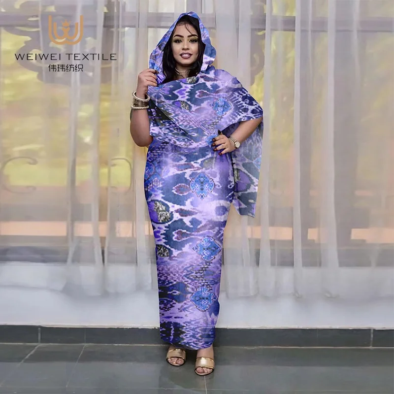 Premium Ethnically Polyester Voile African Printed Fabric Dubai Muslim Islamic Clothing Dresses Abaya Sudanese Women Toub