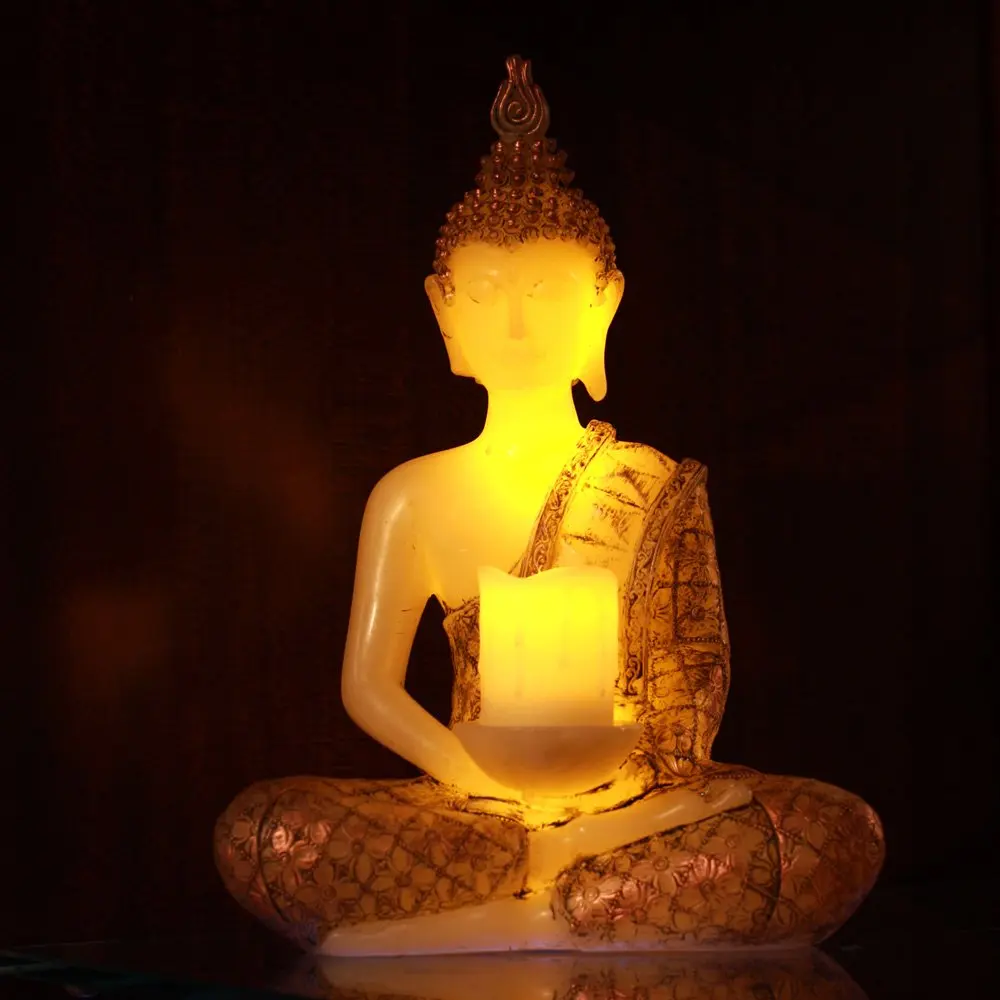 LED Paraffin Wax Candle THAI Sitting LED Flameless Buddha Design Wax Luxury Paraffin Candle With Timer Function