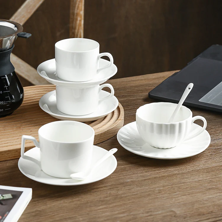 Wholesale Sublimation Custom Decal Printing Cups Simple White Blank Ceramic Bone China Coffee Tea Cup and Saucer Set