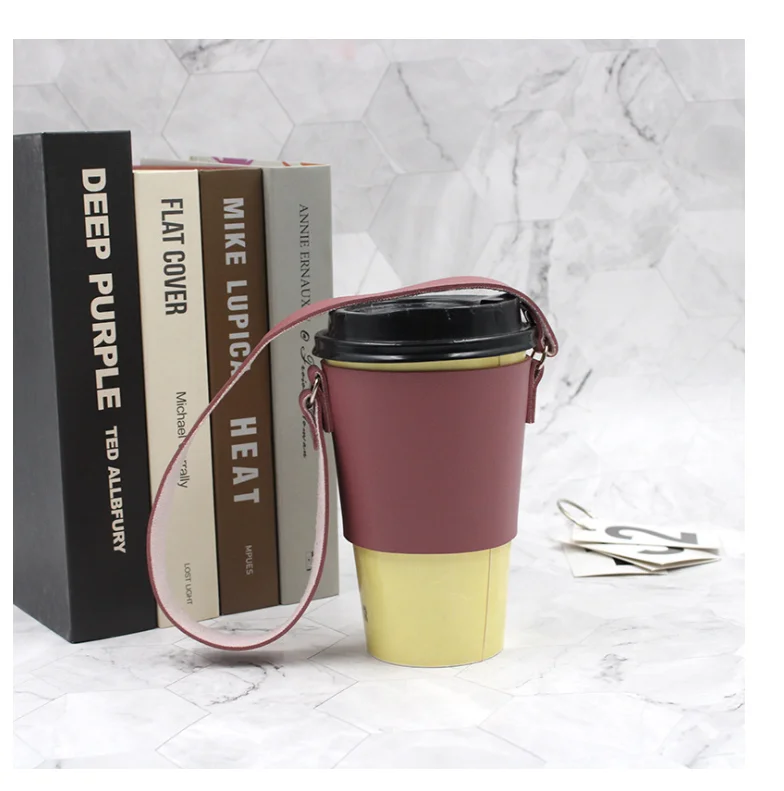 2021 YY Leather Ready stock Leather Reusable Coffee & Tea Grip Sleeve milk tea sleeve