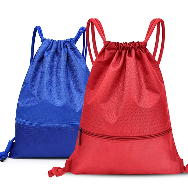 Wholesale 210d Polyester Drawstring Backpack Printed Drawstring Bag With Zipper Pocket