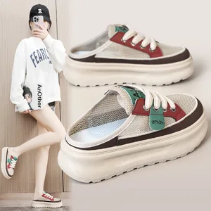 Customized Women's Casual Mesh Half-Drag Sandals Increasing Thick Soled Non-Slip Sandals Breathable Deodorization Sandals