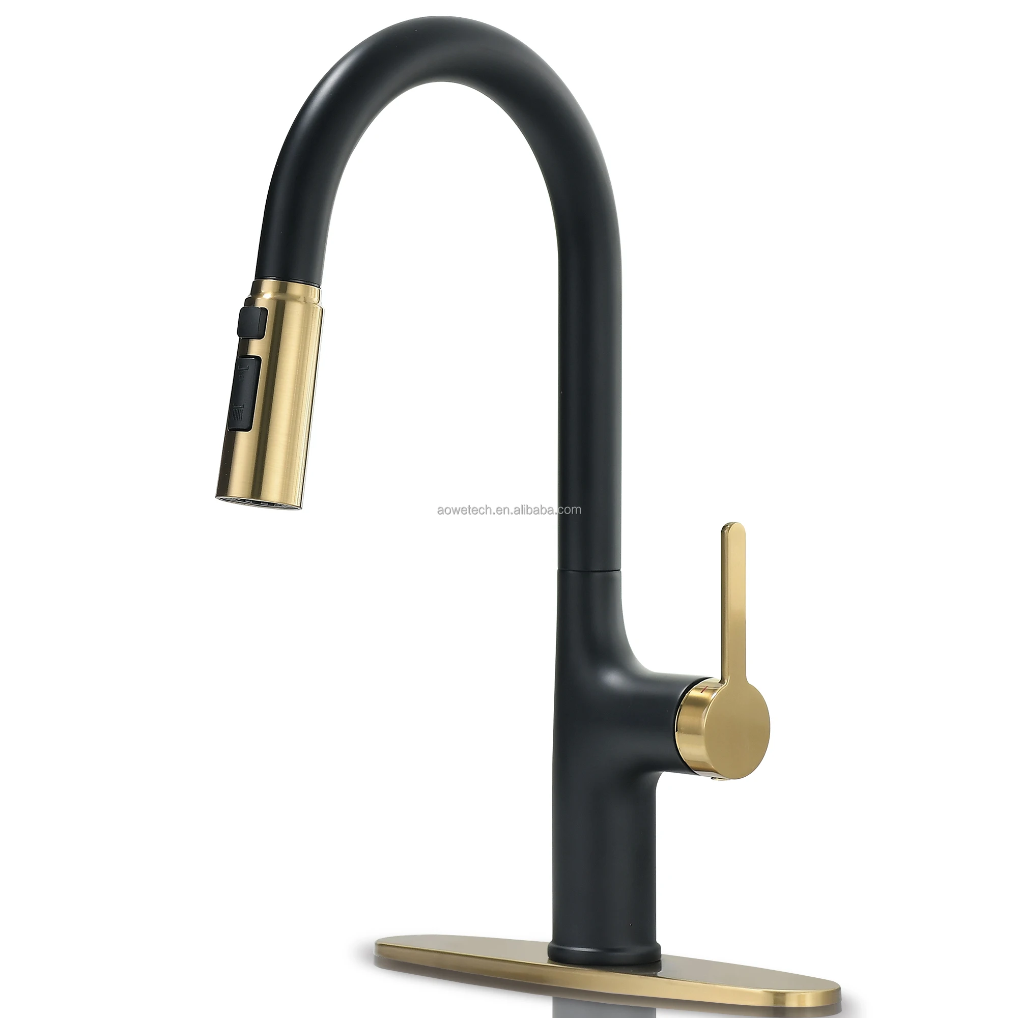 Luxury Matte Black Gold Pull Kitchen Faucet 16.26 High Arc Deck Mounted Ceramic Valve Core 3-Year Warranty OEM Brand Solutions