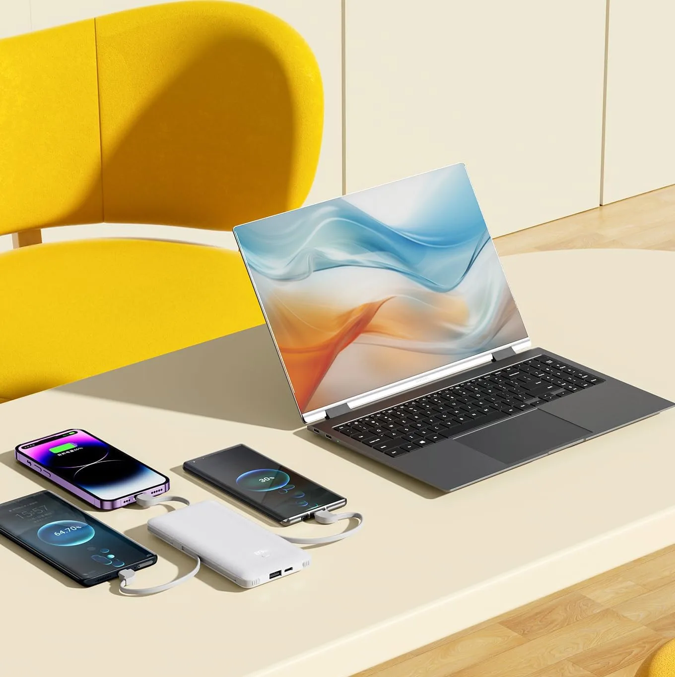 PD20W Power Bank 10000mAh Built-in 3 Cables & USB-A+C Ports, with AC Plug Portable Charger Digital Display Business Gift PB180P