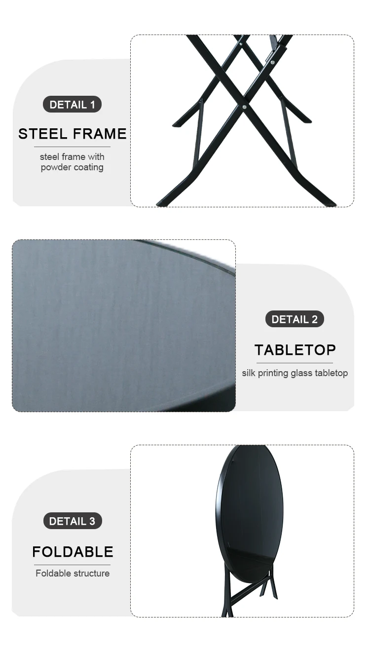 Outdoor  Folding Patio Side Table Garden Round Table with Silk Printing Glass Metal Steel Iron Dining Outdoor  Table