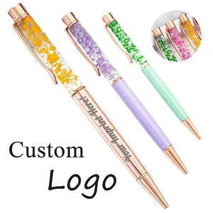 Custom Printed Logo Engraved Creative DIY Dry Flower Metal Ballpoint Pen Bulk Wholesales Advertisement for Personalized Gift