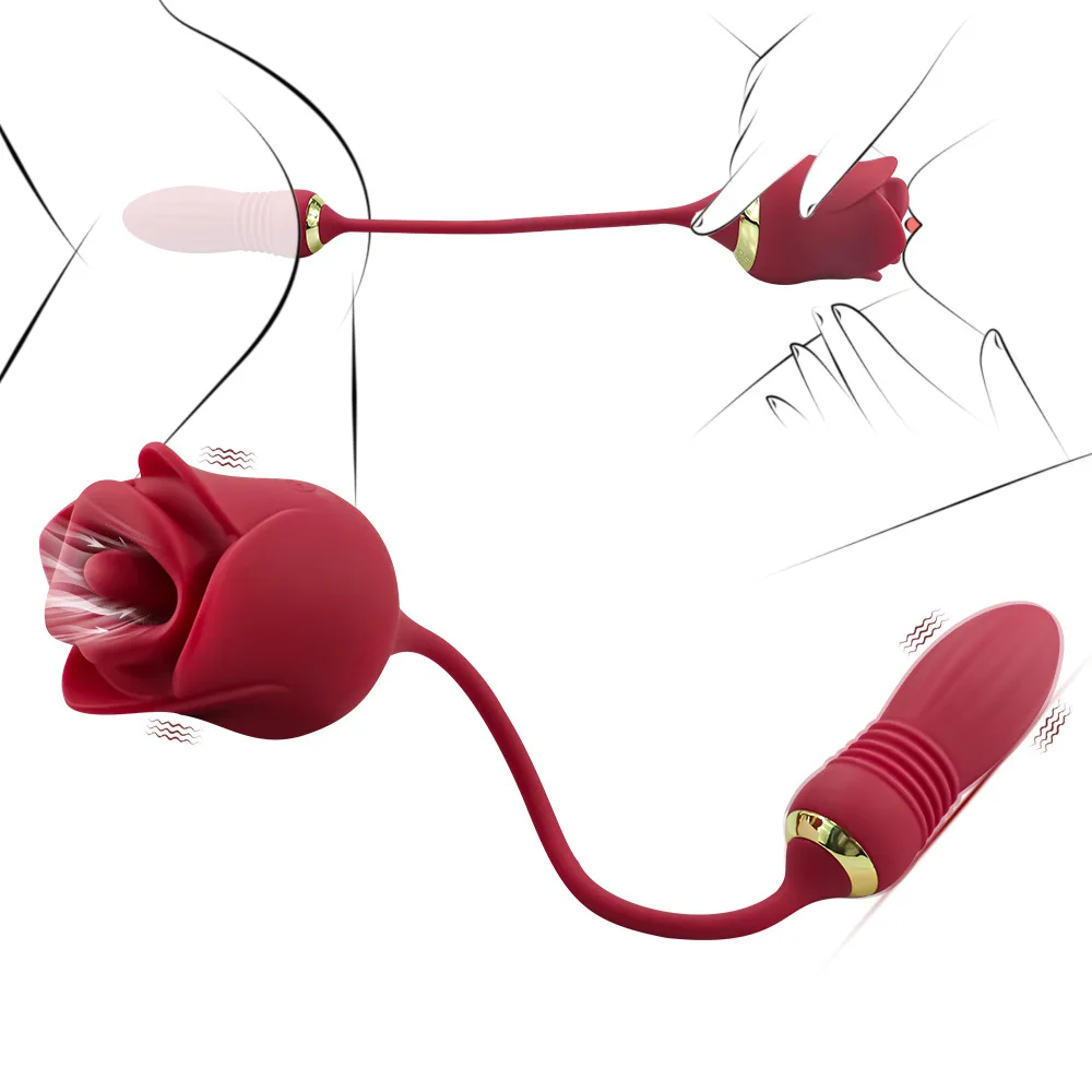 热卖3合1阴蒂舔舌玫瑰吮吸玩具振动器女性色情女性假阴茎玩具