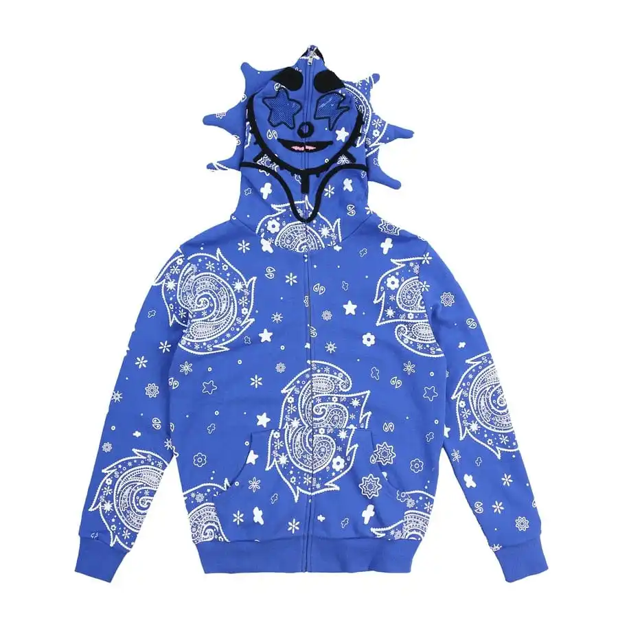 DCY Wholesale Men Zipper Blue Hoodie Manufacturer Hoodie Face Custom Full Zip up