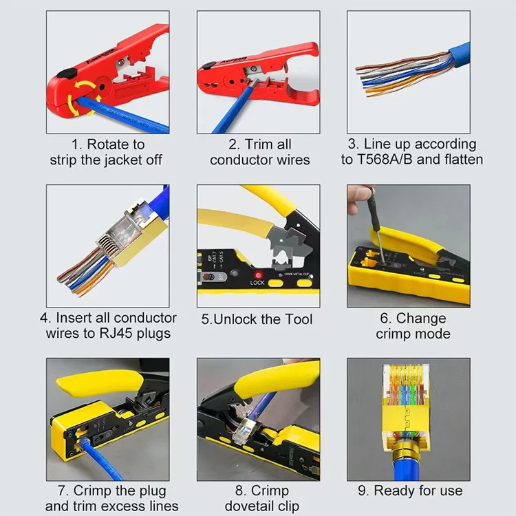 Diwei Cat5 Cat6 Connector Ethernet Cable Cutter 8P Cable Stripping Plier Multi Functional Tester RJ45 Crimping Tool