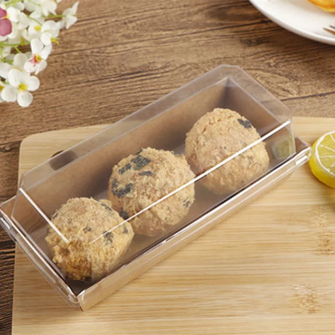 Индивидуальная печать логотипа пищевой крафт-бумаги хлебобулочные упаковочные коробки коробка для шоколада печенья коробка для выноса с прозрачной пластиковой крышкой