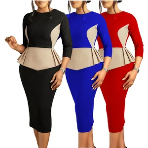 D531 Trendy Autumn&Winter Dresses Women Casual Elegant Color Block Hip Warp Ladies Office Dress Women Formal Work Career Dresses