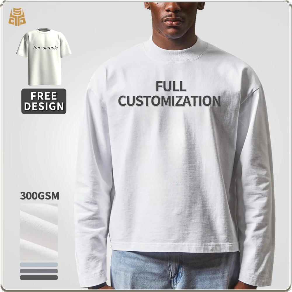 300gsm 커스텀 스웨트셔츠 오버사이즈 박시핏 드롭 숄더 리브넥 고품질 100% 코튼