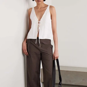 Handmade Linen Tank Top Sweet Style V-Neck C Blouse Natural Plain Dyed Hand Breathable Summer Camisole Bow Collar