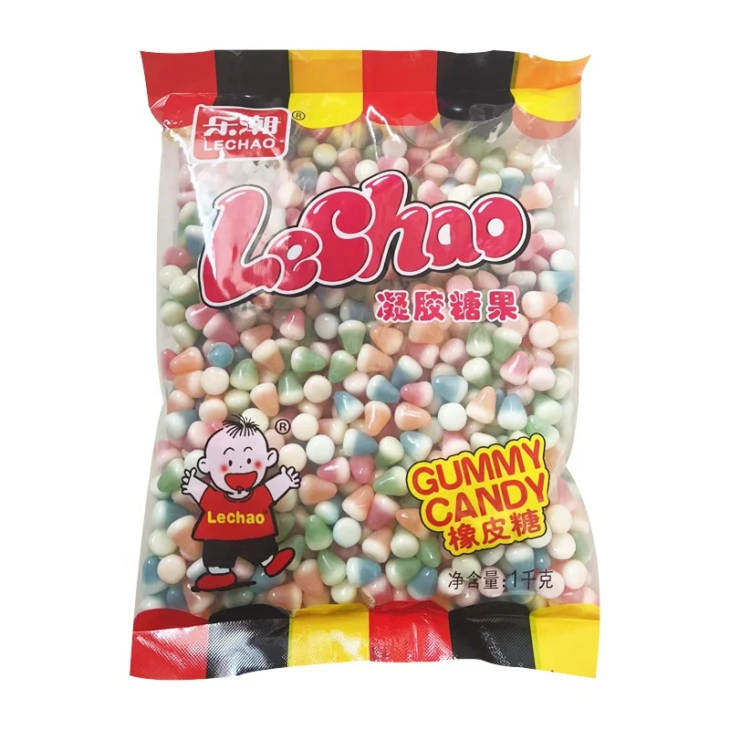 Lechao Box Pack Colorful Rainbow Ball Drop Shape Soft Candy Beans Halal Gummy Candy Toys Assorted Fruit Sweets Jelly Bean