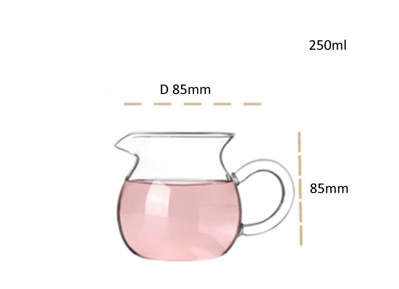 250ml Small Clear Glass Chinese Gong Kung Fu Tea Milk Glass Pitcher Cha Hai Tea fairness Cup with Handle