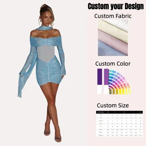 2026 Sheer One Shoulder Ruched LongSleeve Ruched See Through Women's Dresses Elegant Evening Party Prom Ladies Mini Dress