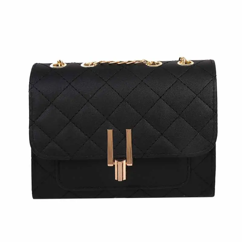 Cool Girls Chain Small Square Shoulder Bag Black PU Leather Women
