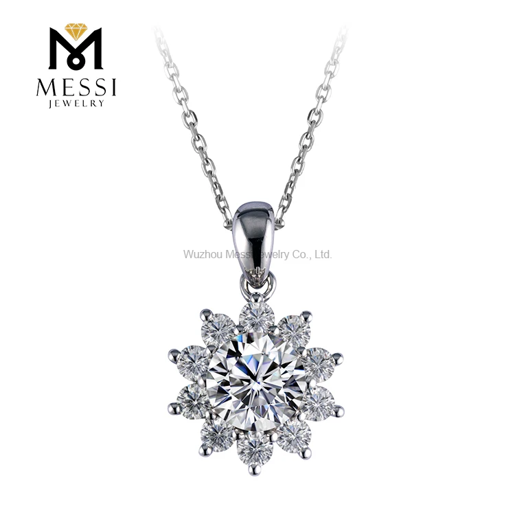 Messi Gems  fashion jewelry  flower  18K gold moissanite  diamond pendant necklace 222064