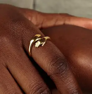 Wholesale High Quality American Style Adjustable Couple Love Hug Ring Gold 925 Sterling Silver Hug Ring Silver