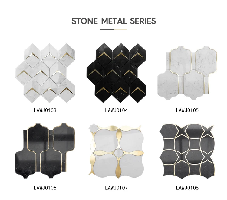 Wholesale Marble Waterjet Mosaic Tile for Bathroom Floors with Brass ...