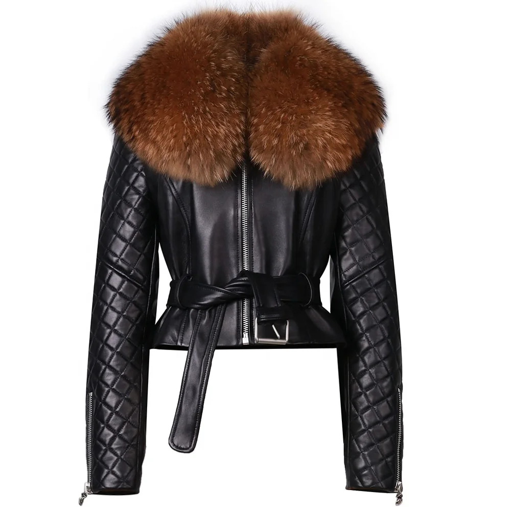 Fur Collar Leather Jacket Plus Size Coats for Women