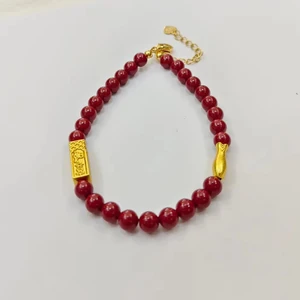 Natural Mineral Cinnabar Bracelet Alloy Small Fish Pendant Cinnabar Bracelet