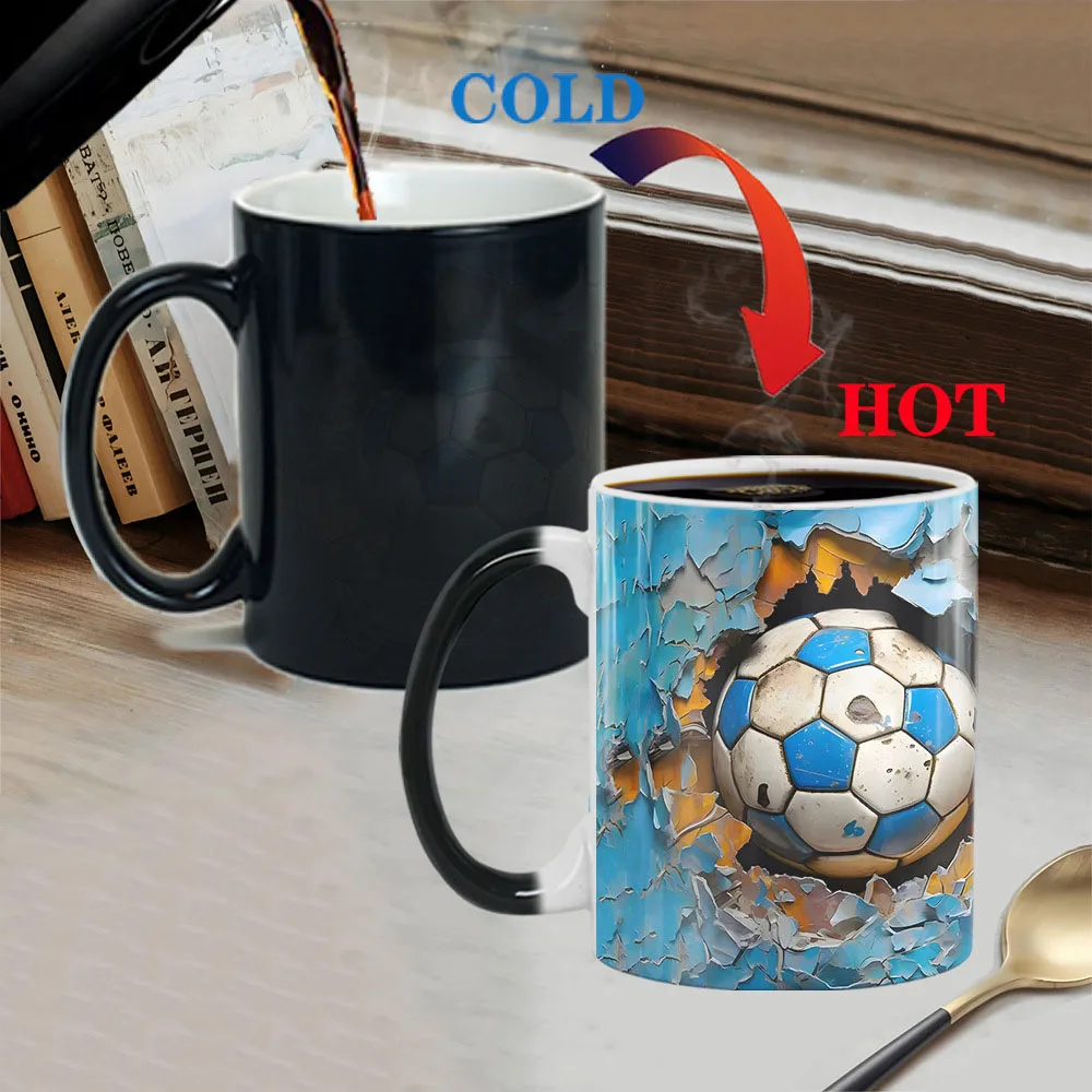 2026 FootballWorld Cross-border Bestseller 3D Football Pattern Color-changing Porcelain Thermosensitive Heat Resistant