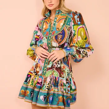 Europe and the United States 2024 new casual fashion printed shirt cardigan temperament all-match dress