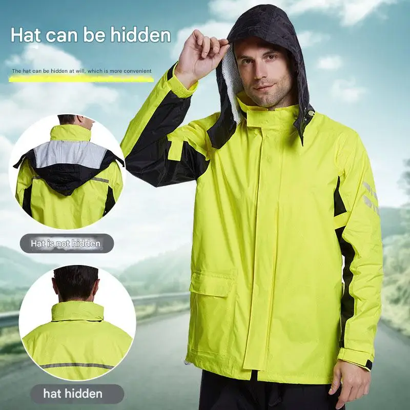 Modern Eco-Friendly Reflective Striped Motorcycle Raincoat Popular Waterproof Design for Outdoor Tours and Campers