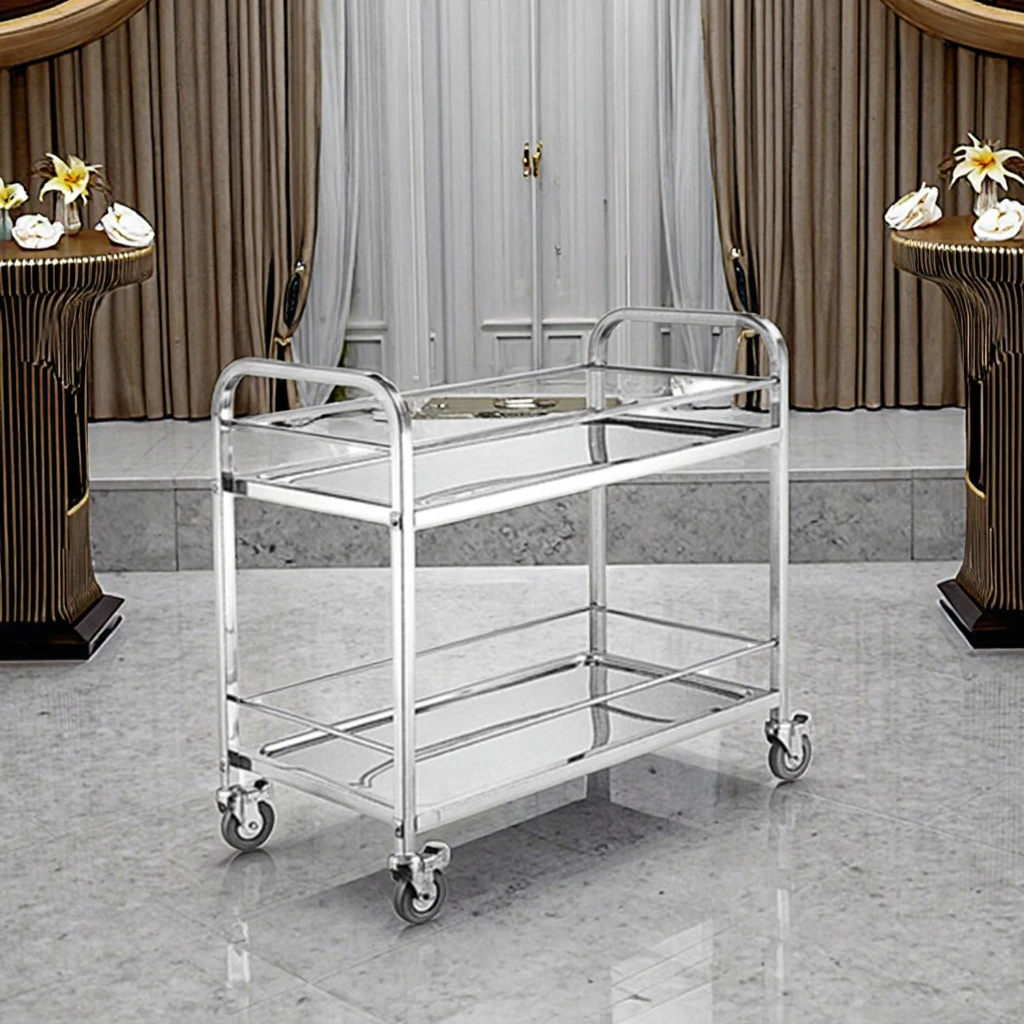 Two-Layer Mobile Food Cart with Thickened Stainless Steel Best Price Meat Trolley for Kitchen Use Hotel & Restaurant Supplies